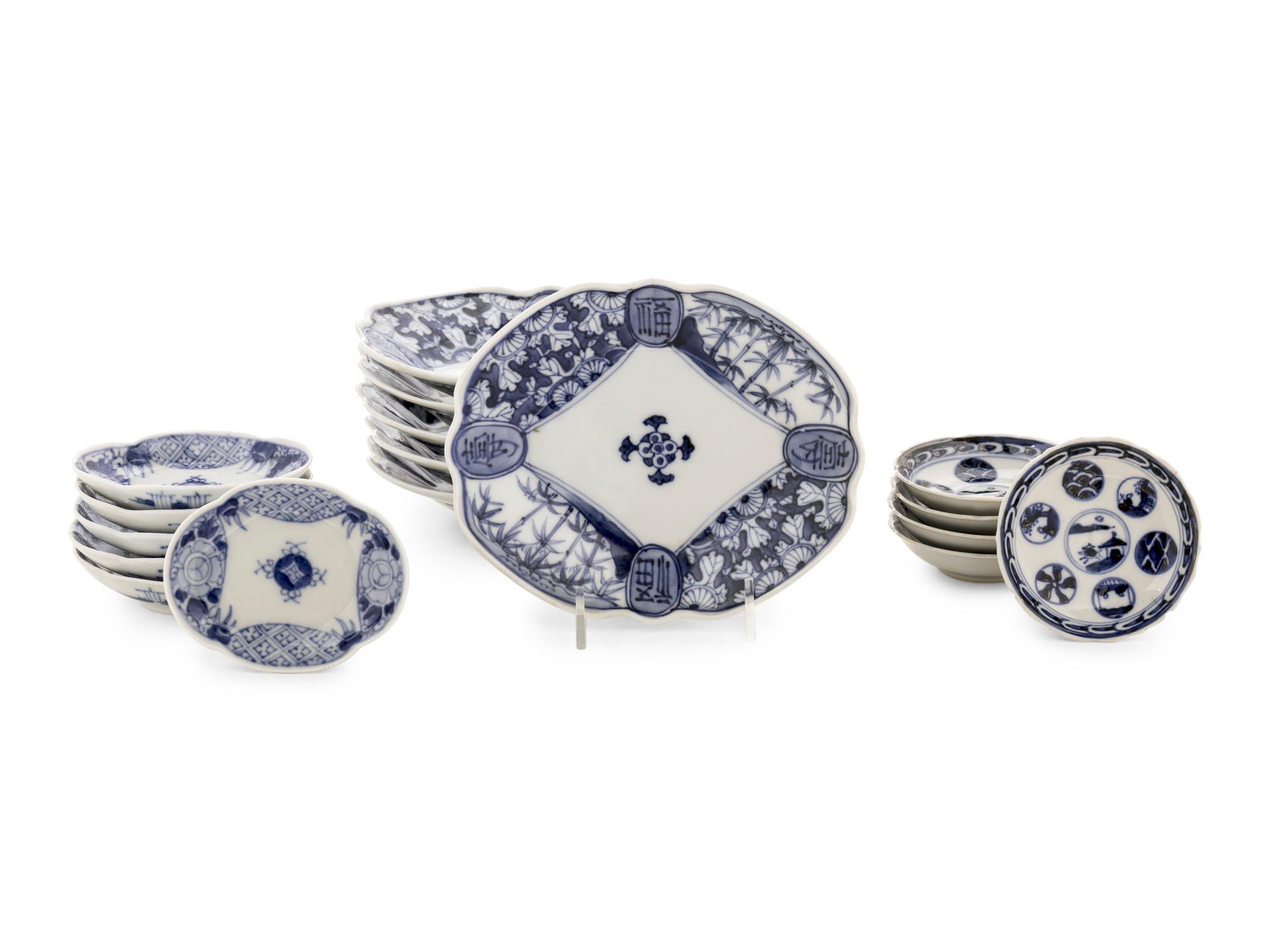 20 Japanese Blue and White Porcelain Plates