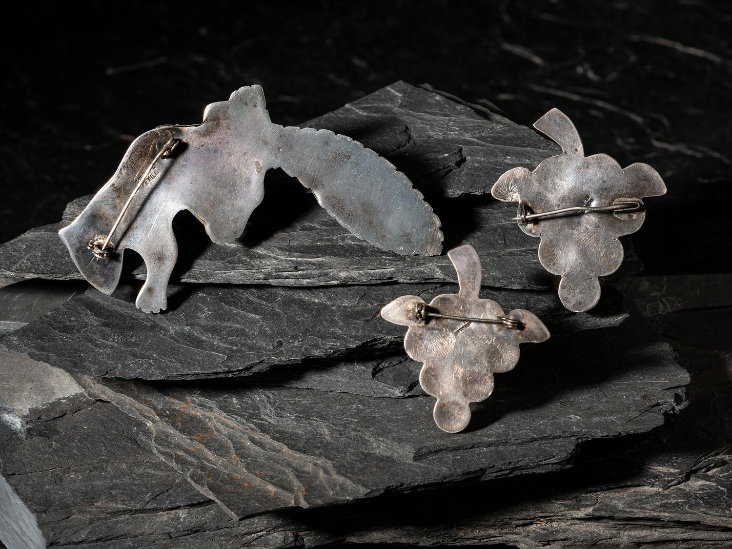 Taxco Sterling Silver Squirrel and Grape Cluster Pins / Brooches