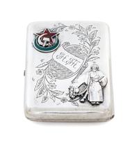 A Russian Silver and Enamel Cigarette Case, Mark of Sergei Nazarov, Assay Mark of Ivan Lebedkin, Moscow, Early 20th Century, the hinged