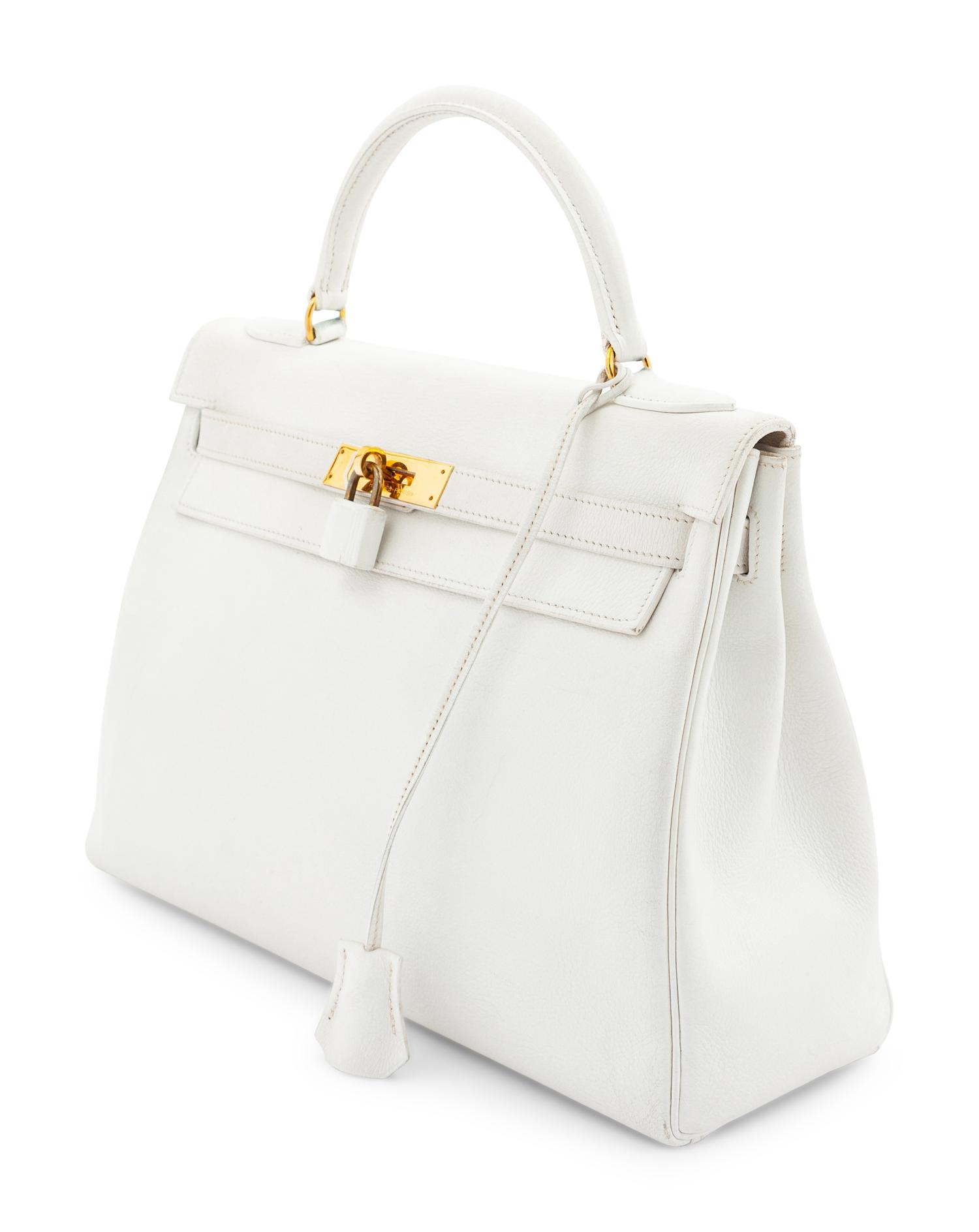 Hermès White Leather Kelly Bag 32cm, 1986