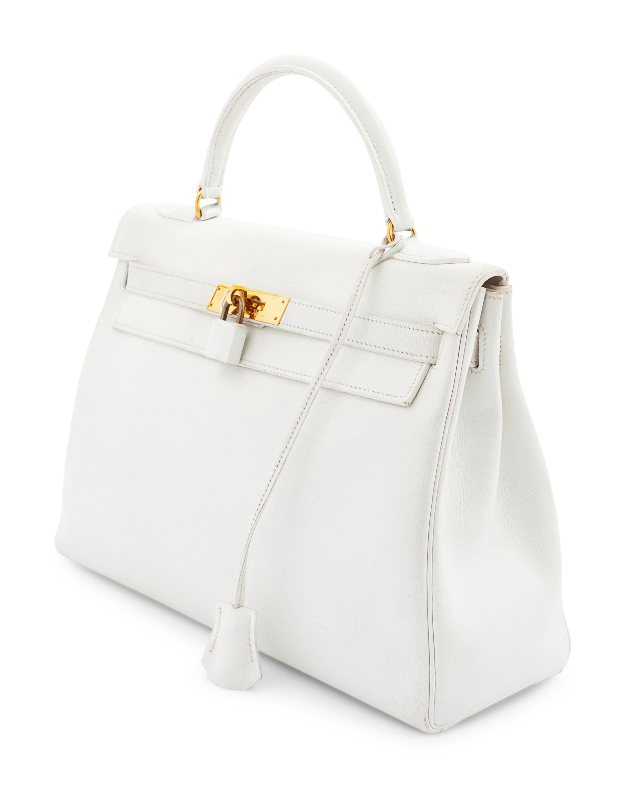 Hermès White Leather Kelly Bag 32cm, 1986