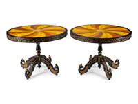 A Pair of Anglo-Indian Style Inlaid and Part-Ebonized Pedestal Tables