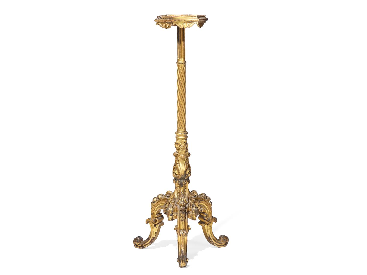 A Louis XV Style Carved Giltwood Jardiniere Pedestal