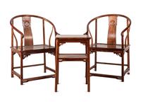 A Set of Chinese Horseshoe-Back Armchairs and Side Table, Quanyi