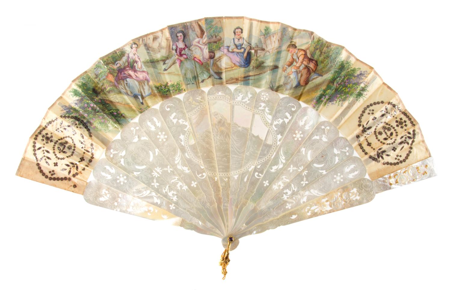 A Group of Three French Mother-of-Pearl and Lace Fans Length of first 10 inches. — 18TH/19TH CENTURY