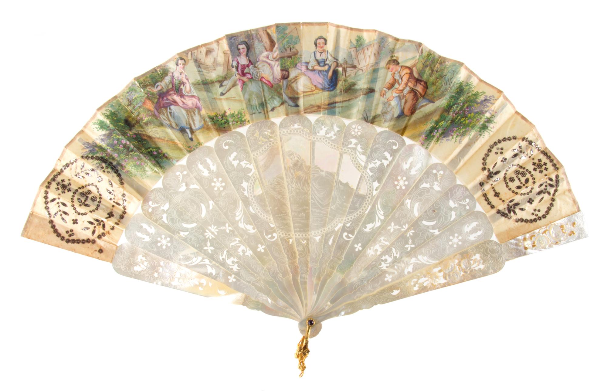 A Group of Three French Mother-of-Pearl and Lace Fans Length of first 10 inches. — 18TH/19TH CENTURY