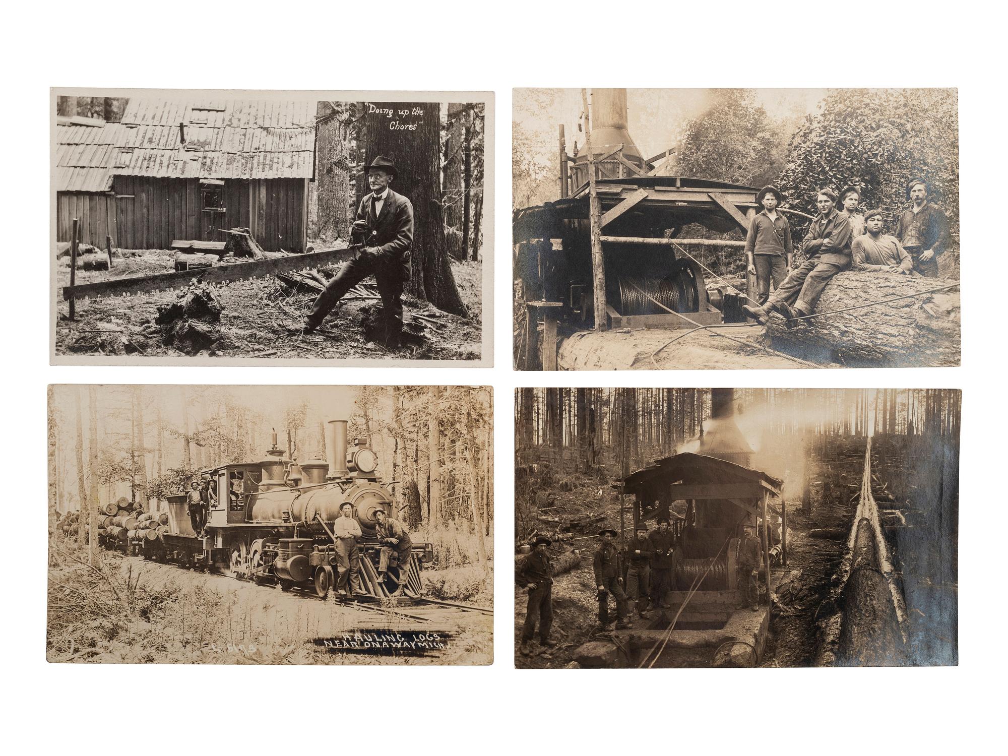[EPHEMERA]. A group of 72 RPPCs and photographs of logging views.