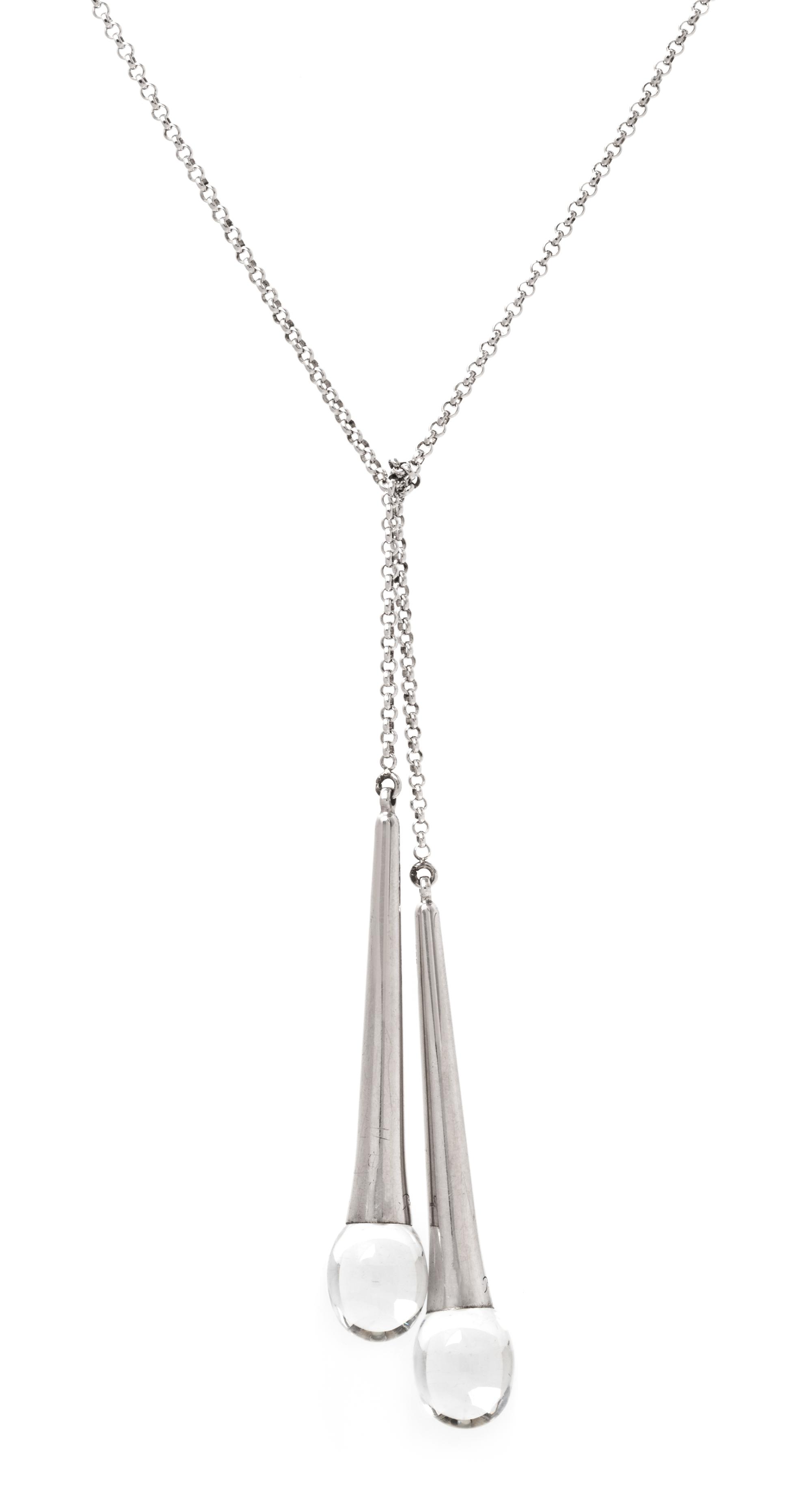 A Sterling Silver and Rock Crystal 'Tentation Duo' Lariat Necklace, Baccarat, 11.20 dwts.