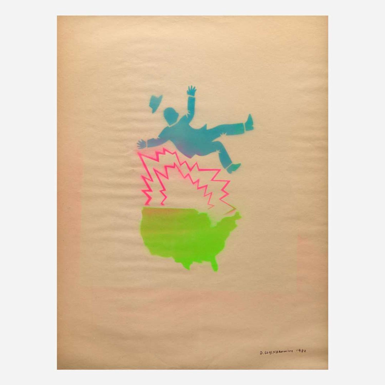 David Wojnarowicz (American, 1954-1992) Untitled (Falling Man and the Map of the USA)