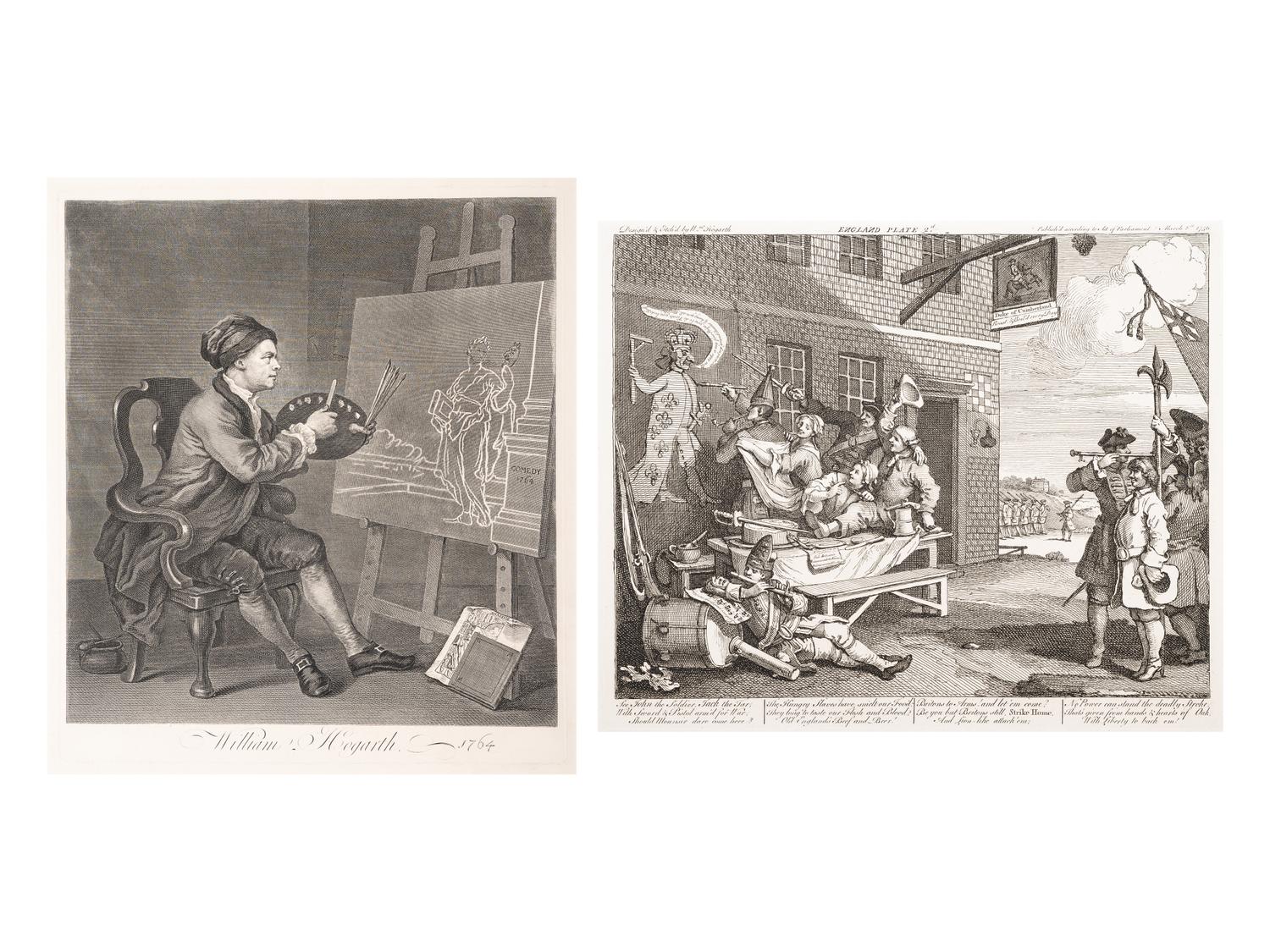 A pair of prints ( At the Easel ; The Invasion , Plate II, England)