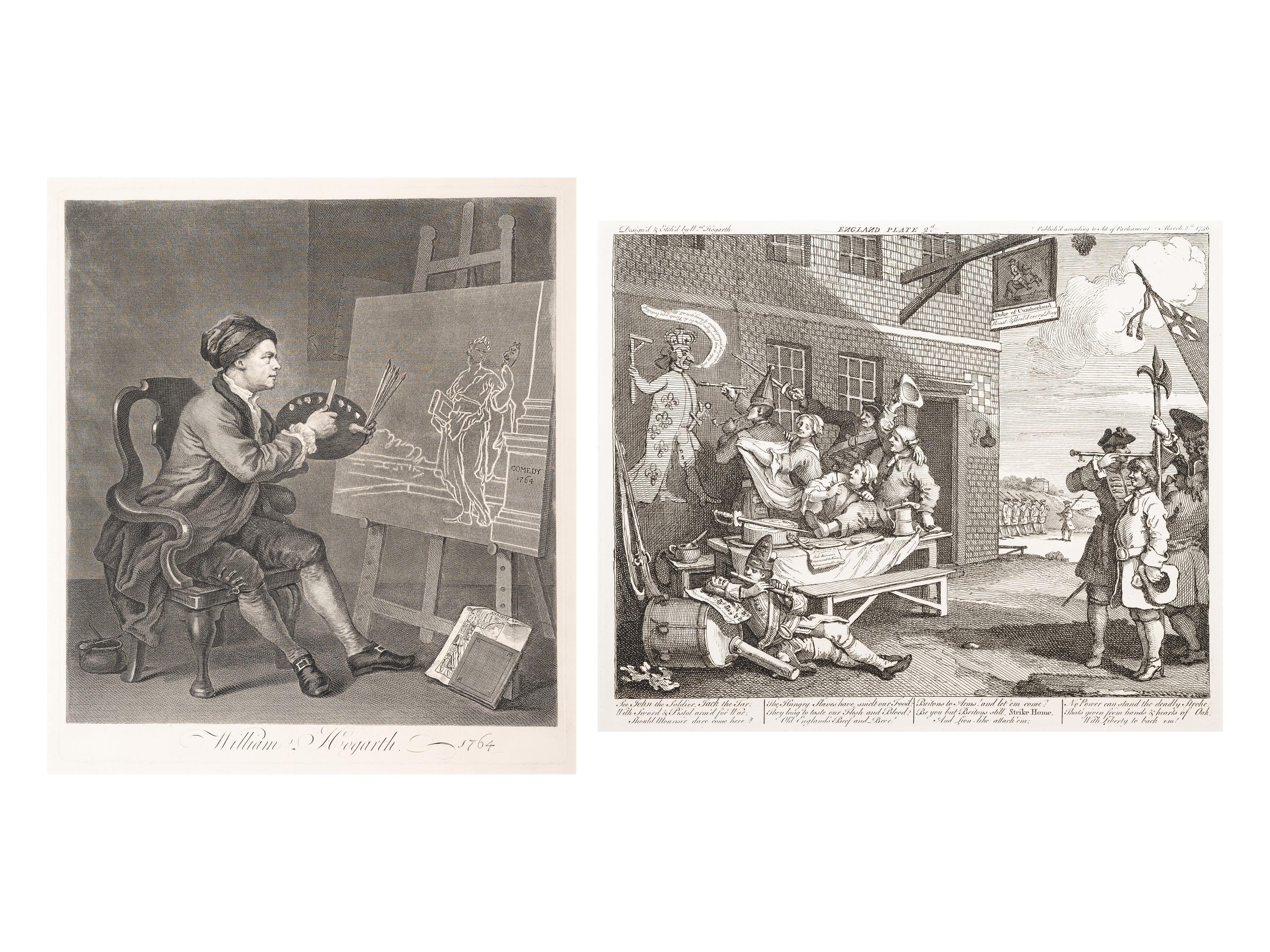 A pair of prints ( At the Easel ; The Invasion , Plate II, England)