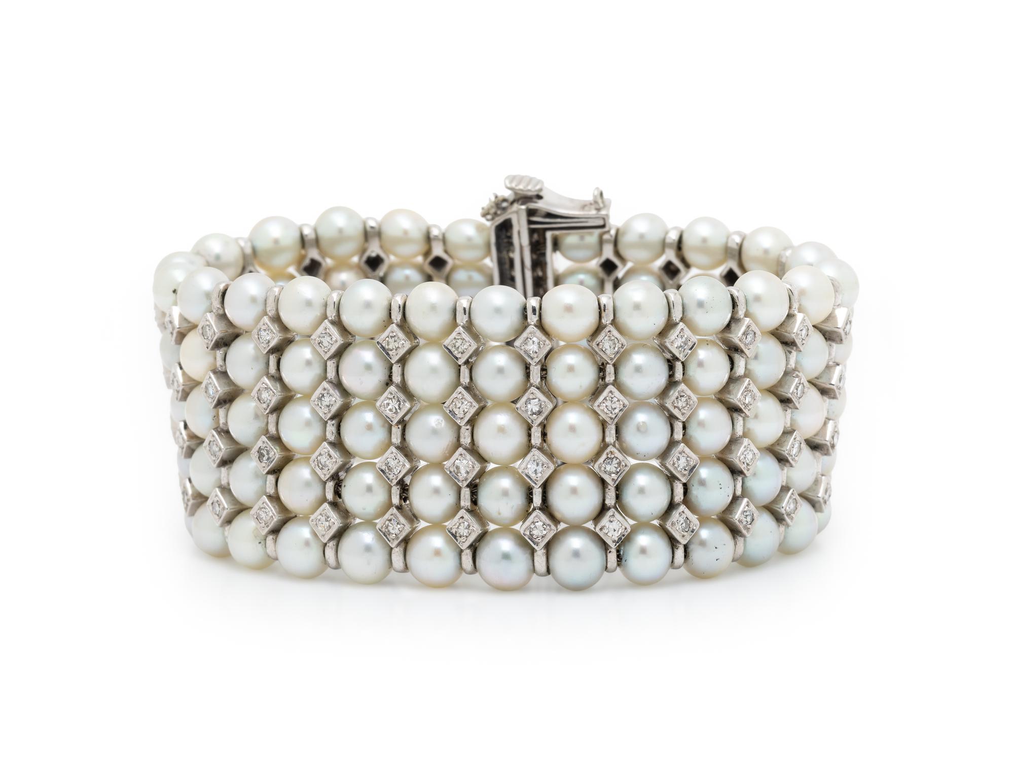 CULTURED PEARL AND DIAMOND BRACELET