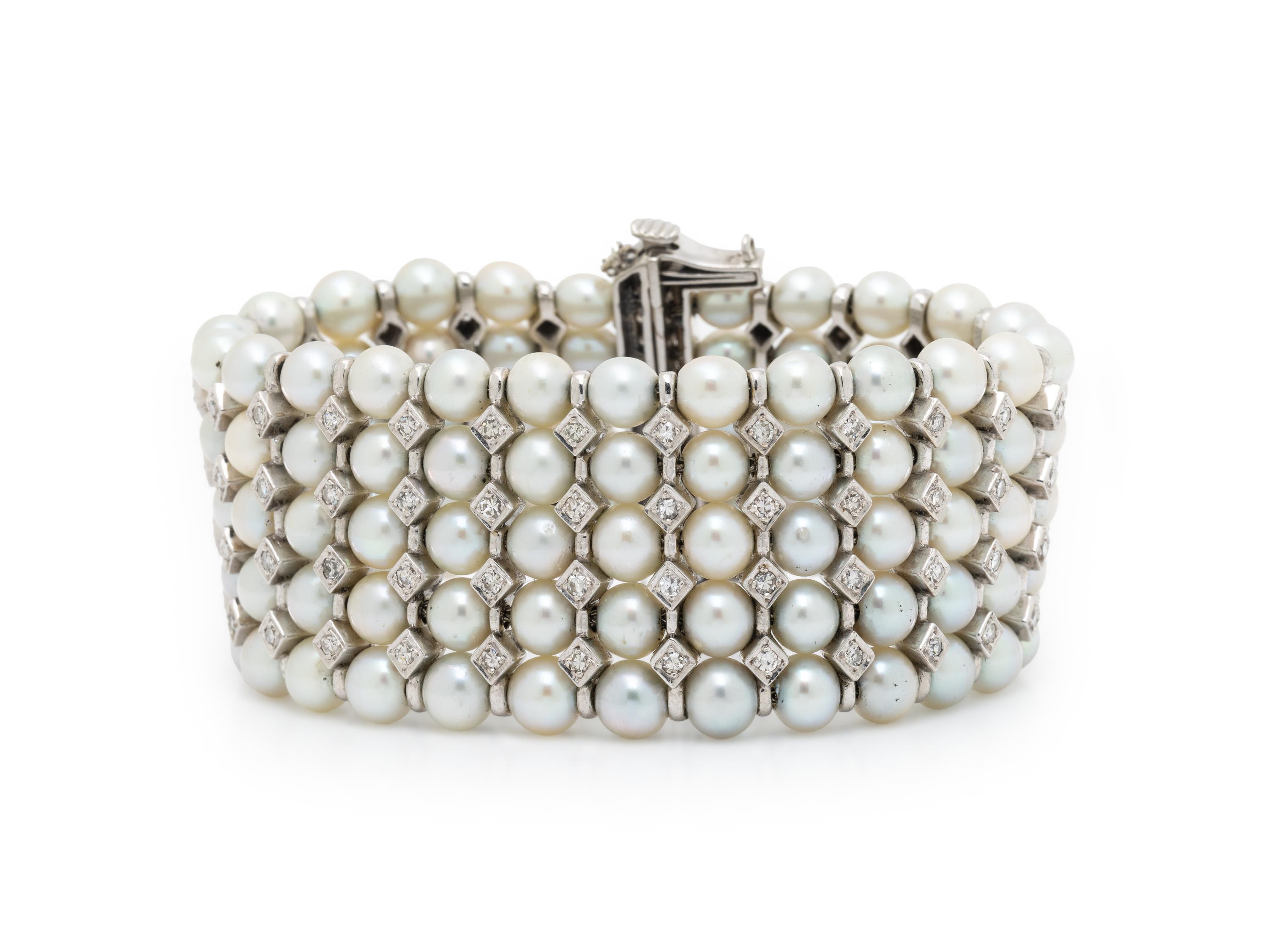 CULTURED PEARL AND DIAMOND BRACELET