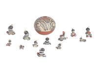 Polychrome Pottery Figures and Seed Jar