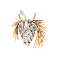 YELLOW GOLD, PLATINUM, AND DIAMOND PINECONE BROOCH