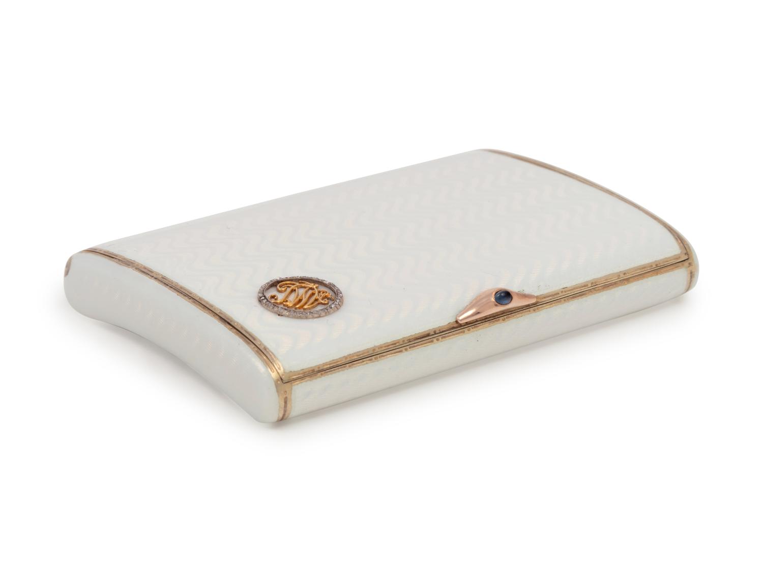 A Russian Guilloché Enamel Silver, Gold and Diamond Mounted Cigarette Case