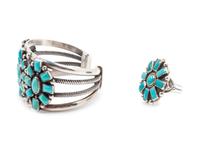 Silver and Turquoise Bracelet, together with ring by Frederico Jemenez (Mexican, b. 1941)