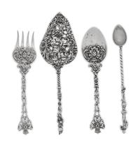 Ten Continental Silvered Metal Serving Articles