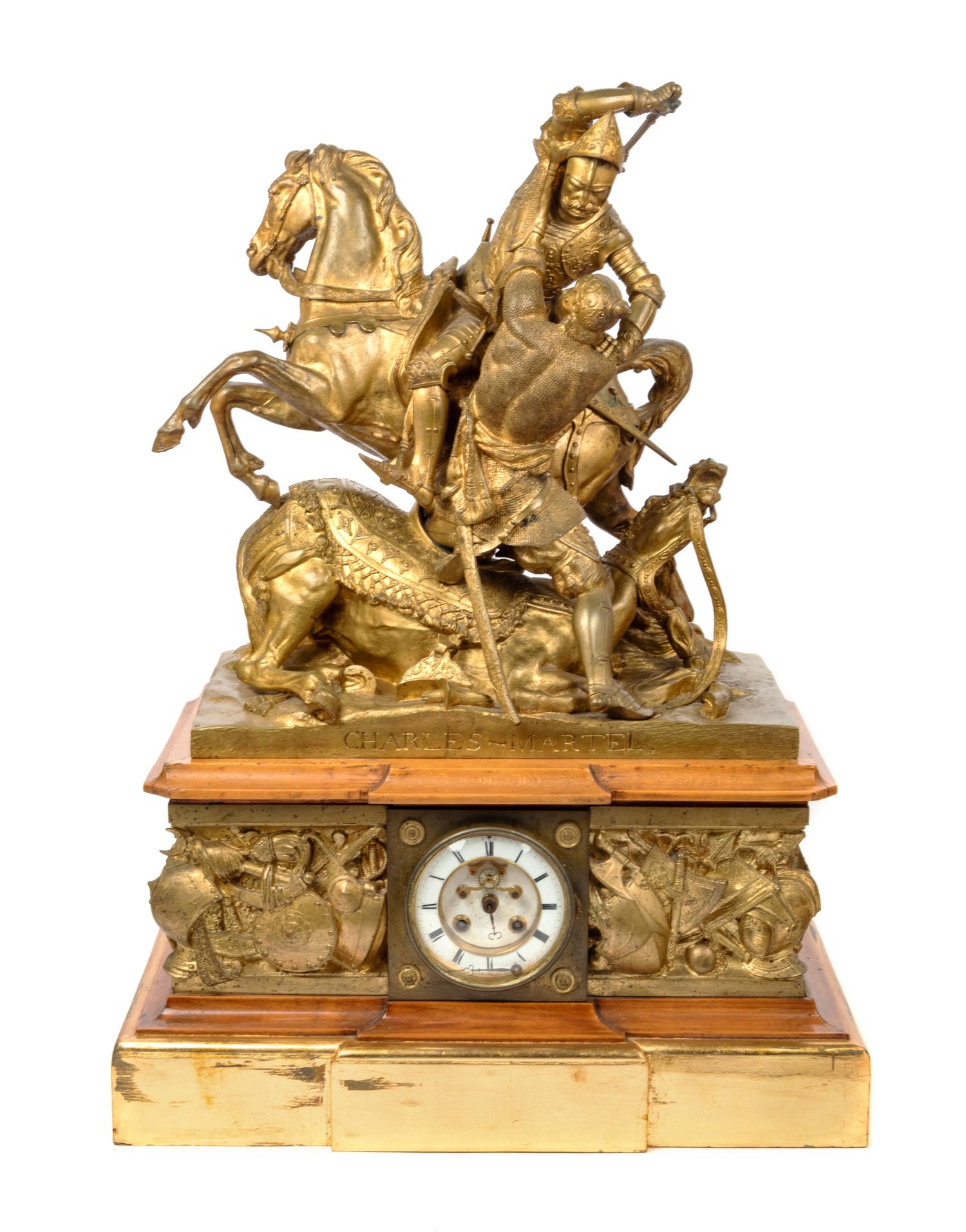 A Large French Gilt Bronze Figural Mantel Clock After Jean-François-Théodore Gechter (1796-1844)