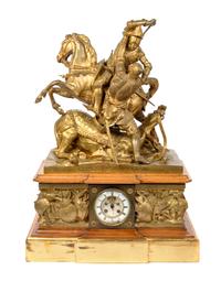 A Large French Gilt Bronze Figural Mantel Clock After Jean-François-Théodore Gechter (1796-1844)