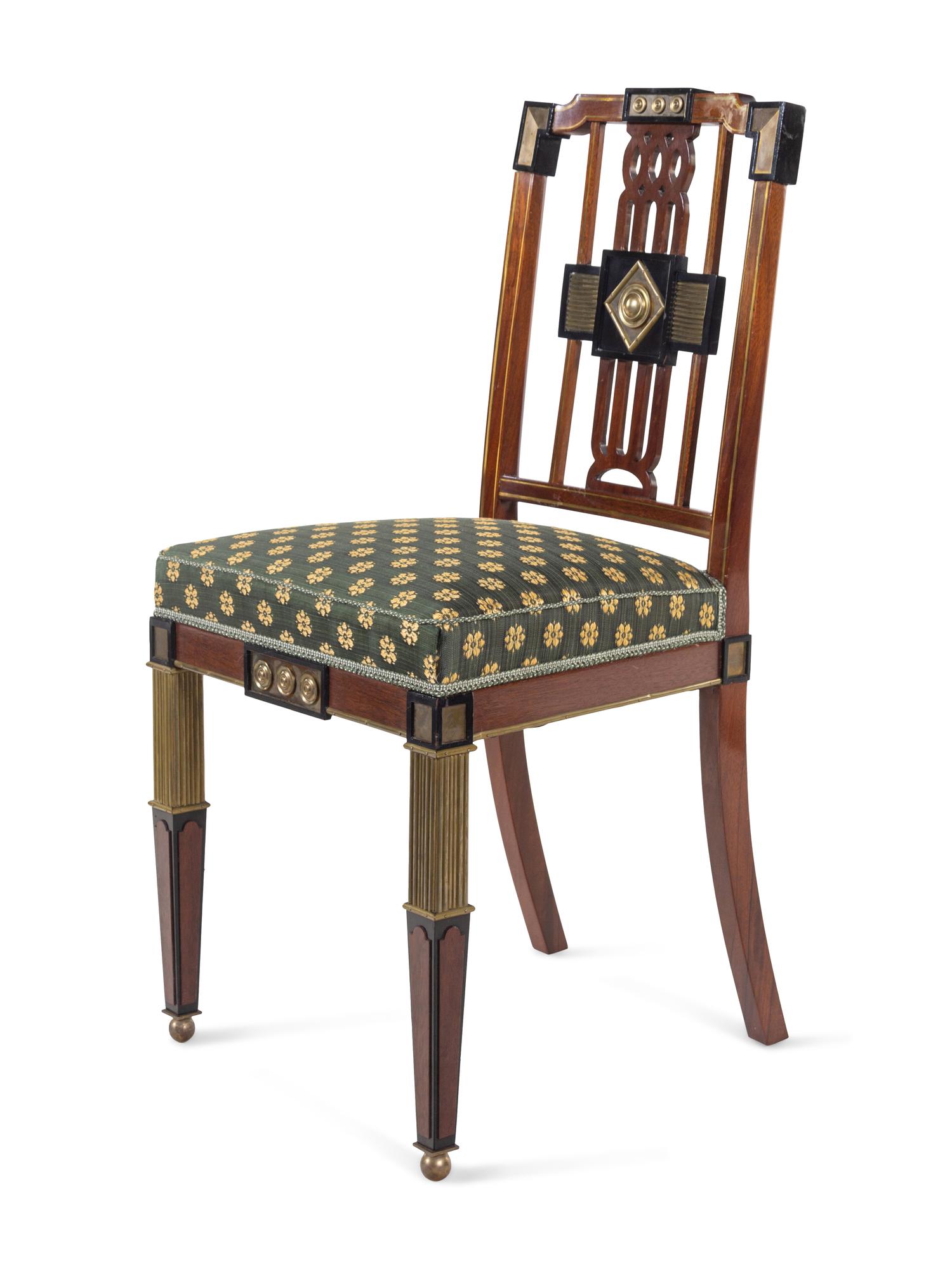 A Set of Twelve Russian Empire Bronze Mounted and Parcel Ebonized Mahogany Dining Chairs