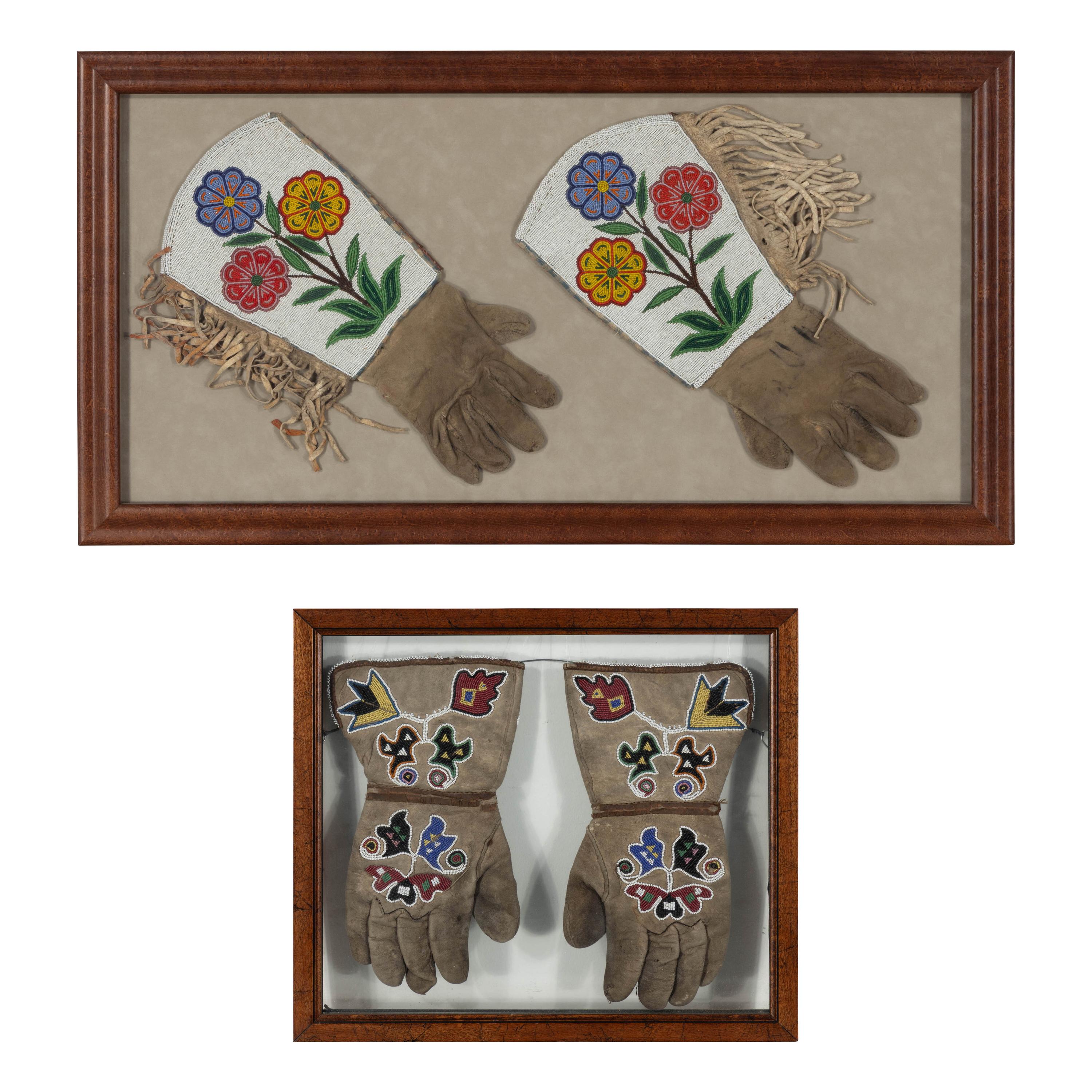 Plateau Beaded Hide Gauntlets, Two Pairs