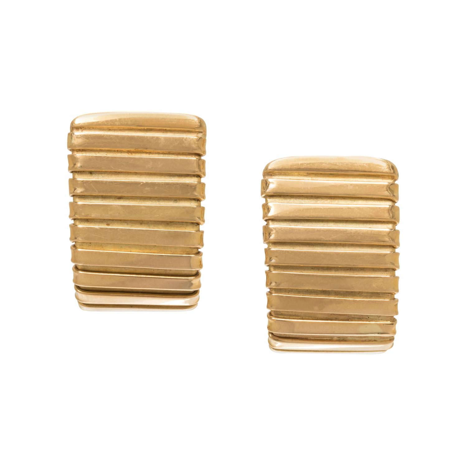 CARLO WEINGRILL, YELLOW GOLD HOOP EARCLIPS