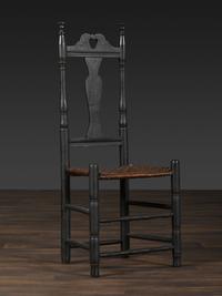 A Queen Anne Black Painted 'Heart and Crown' Splint Seat Side Chair