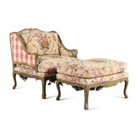 A Louis XV Style Painted Bergère and Ottoman