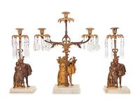 A Victorian Gilt Metal and Marble Three-Piece Garniture