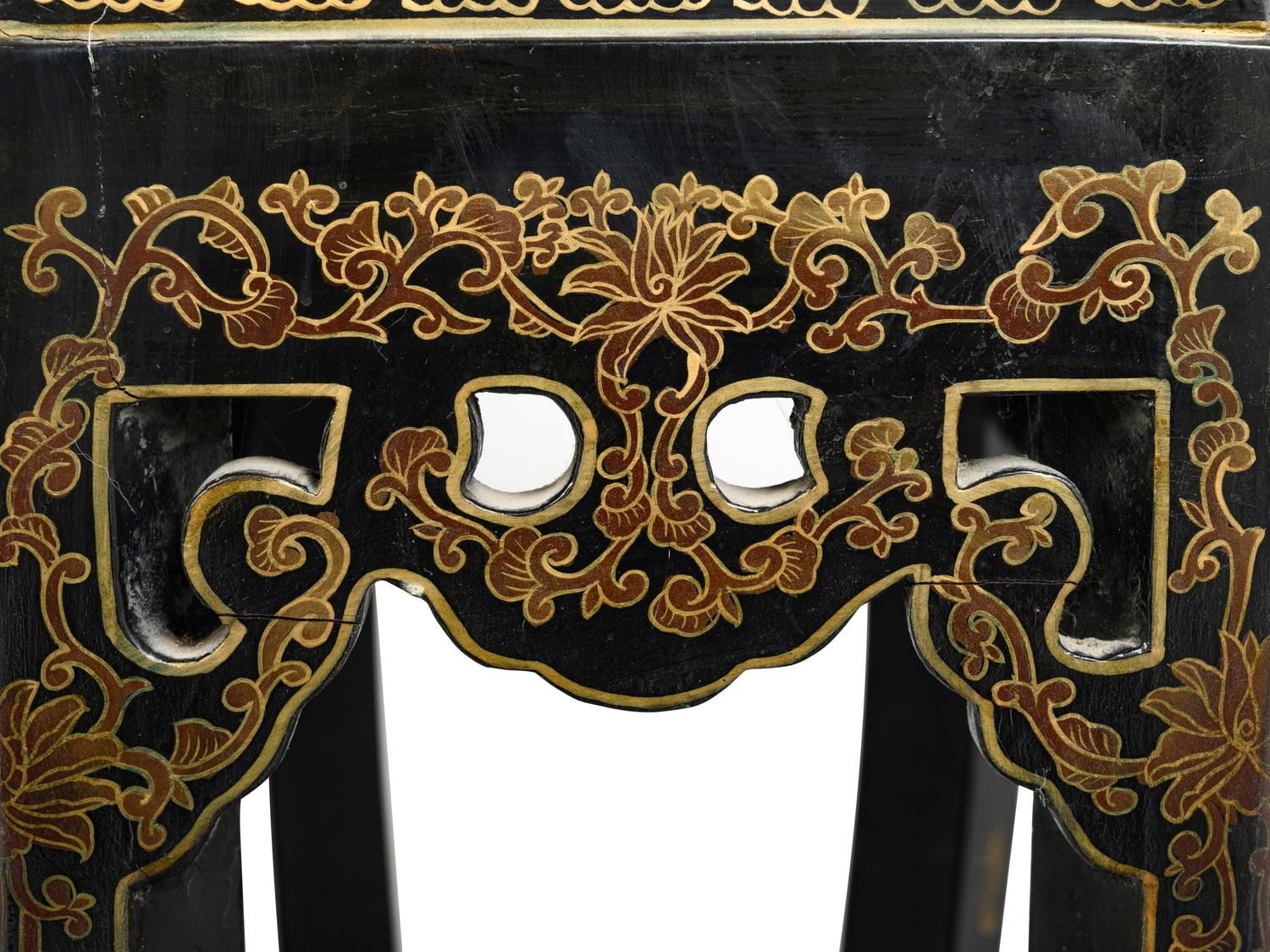 A Pair of Chinese Export Black and Gilt Lacquered Side Stands