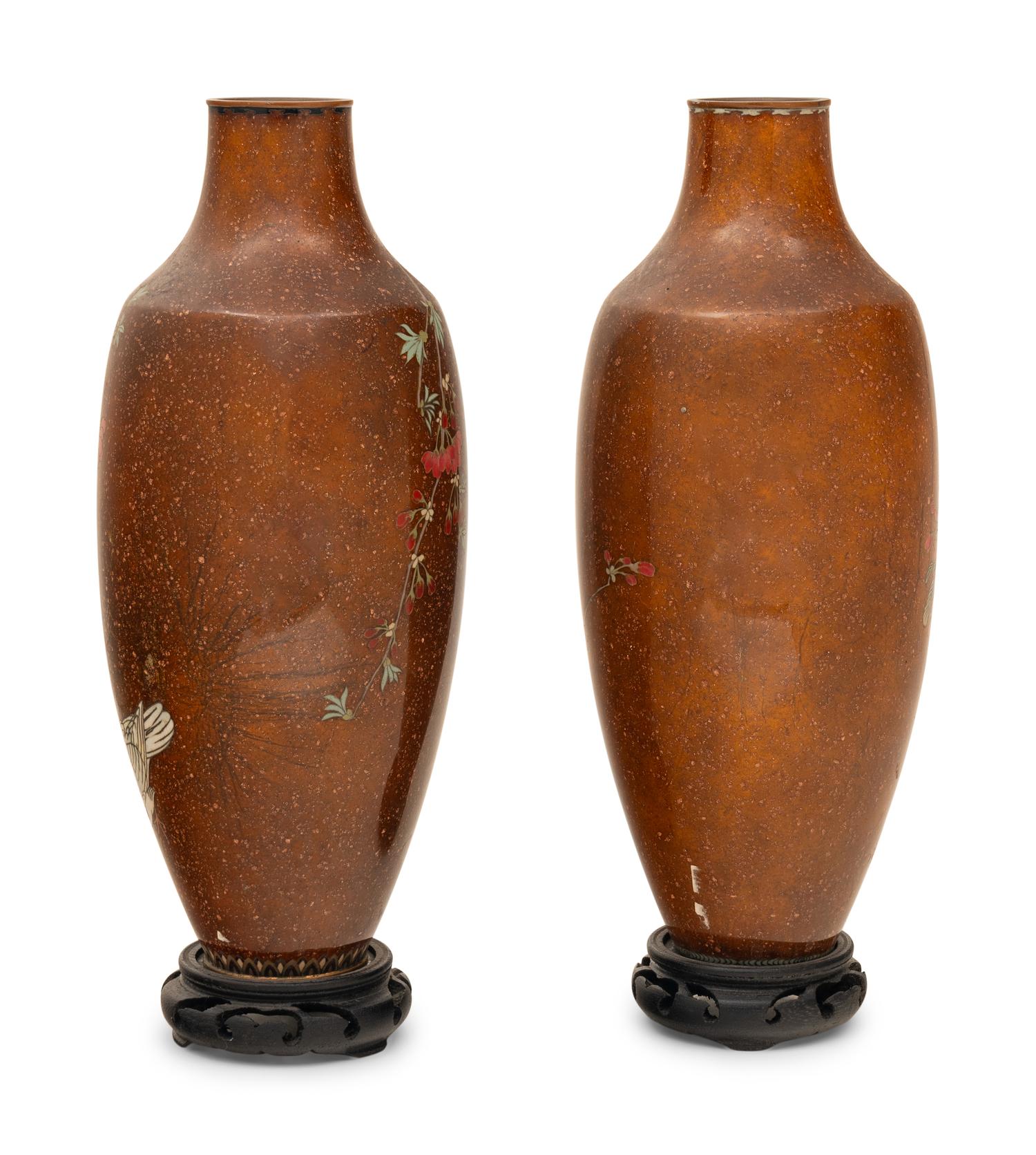 A Pair of Japanese Cloisonné Enameled Vases