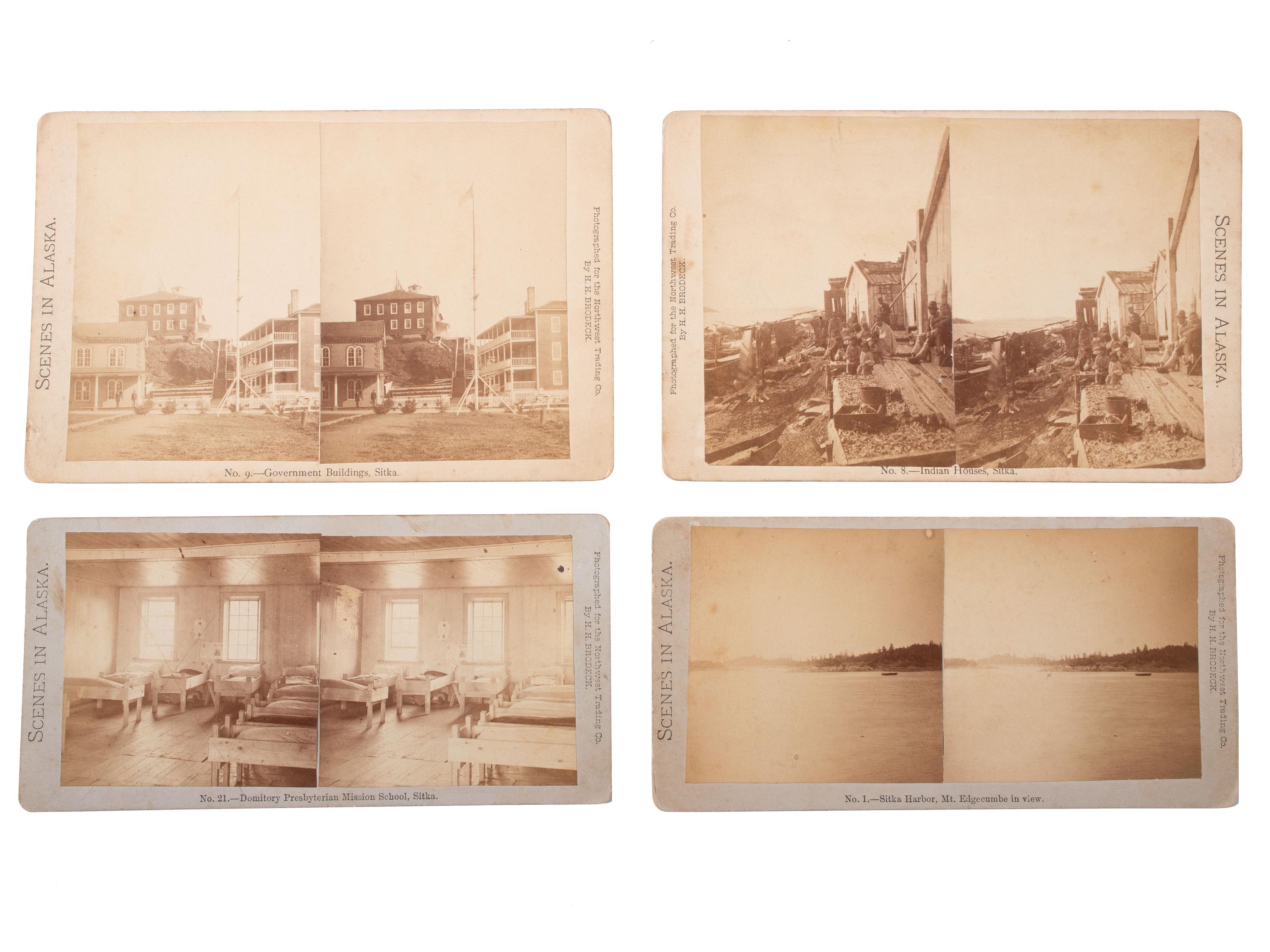 [NATIVE AMERICANS - WESTERN AMERICANA]. BRODECK, H.H., photog. 4 stereoviews of Sitka, Alaska.
