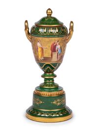 A Vienna Porcelain Urn, Cover and Stand