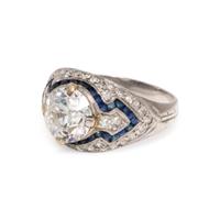 ART DECO, DIAMOND AND SYNTHETIC SAPPHIRE RING