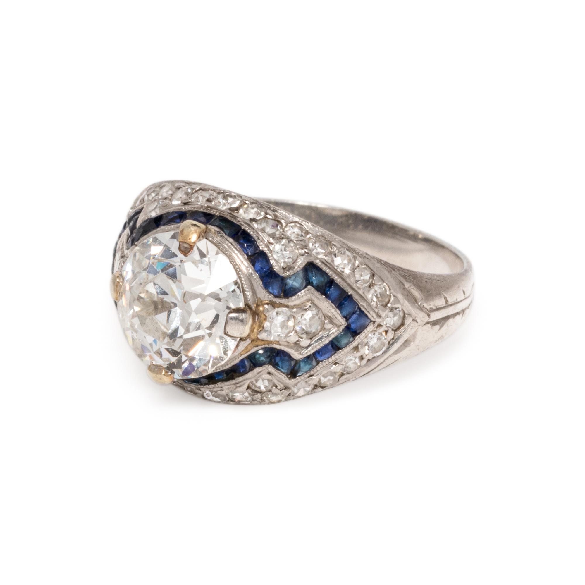 ART DECO, DIAMOND AND SYNTHETIC SAPPHIRE RING