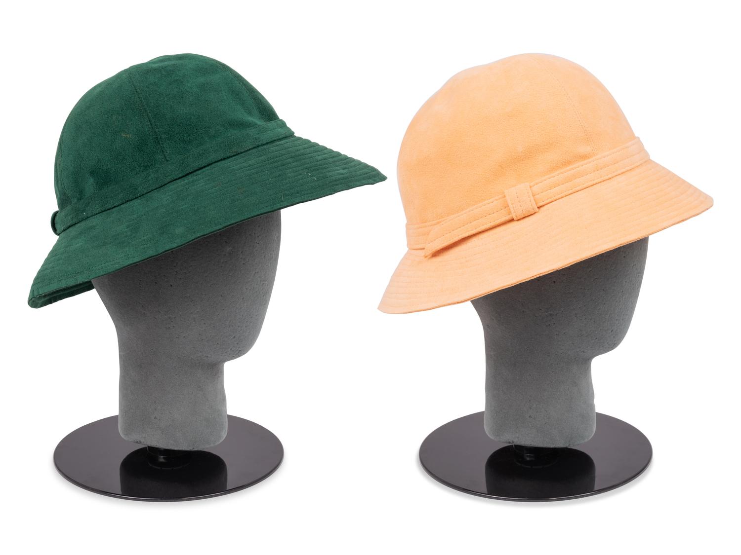 Two Halston Ultrasuede Bucket Hats, 1972
