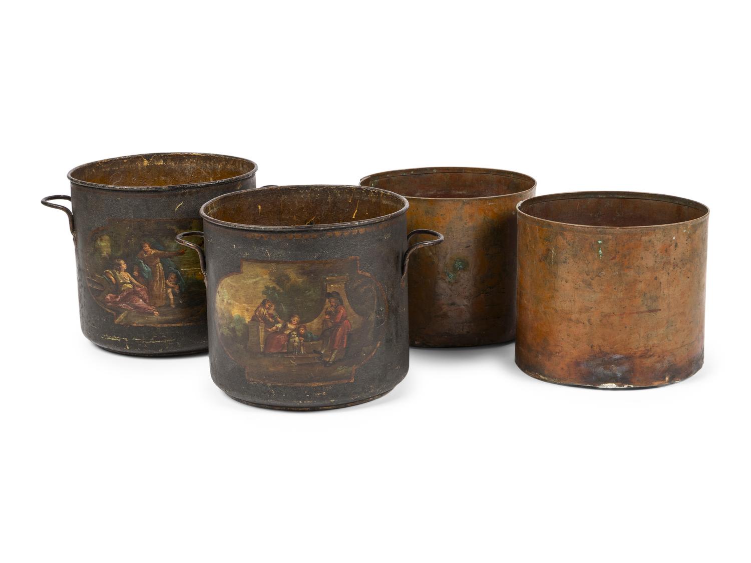 A Pair of French Painted Tole Cache Pots