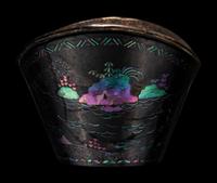 A Set of Six Mother-of-Pearl Inlaid Black Lacquer Ingot-Form Cups
