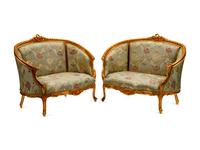 A Pair of Louis XV Style Giltwood Petit Canapes