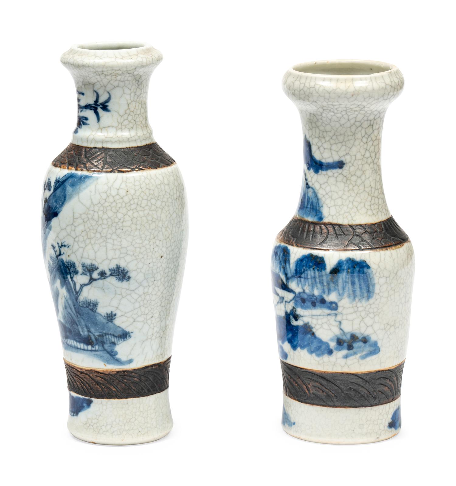 A Pair of Chinese Iron Decorated Blue and White Porcelain Vases