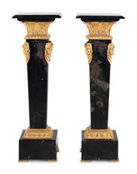 A Pair of Gilt Metal Mounted Marble Pedestals