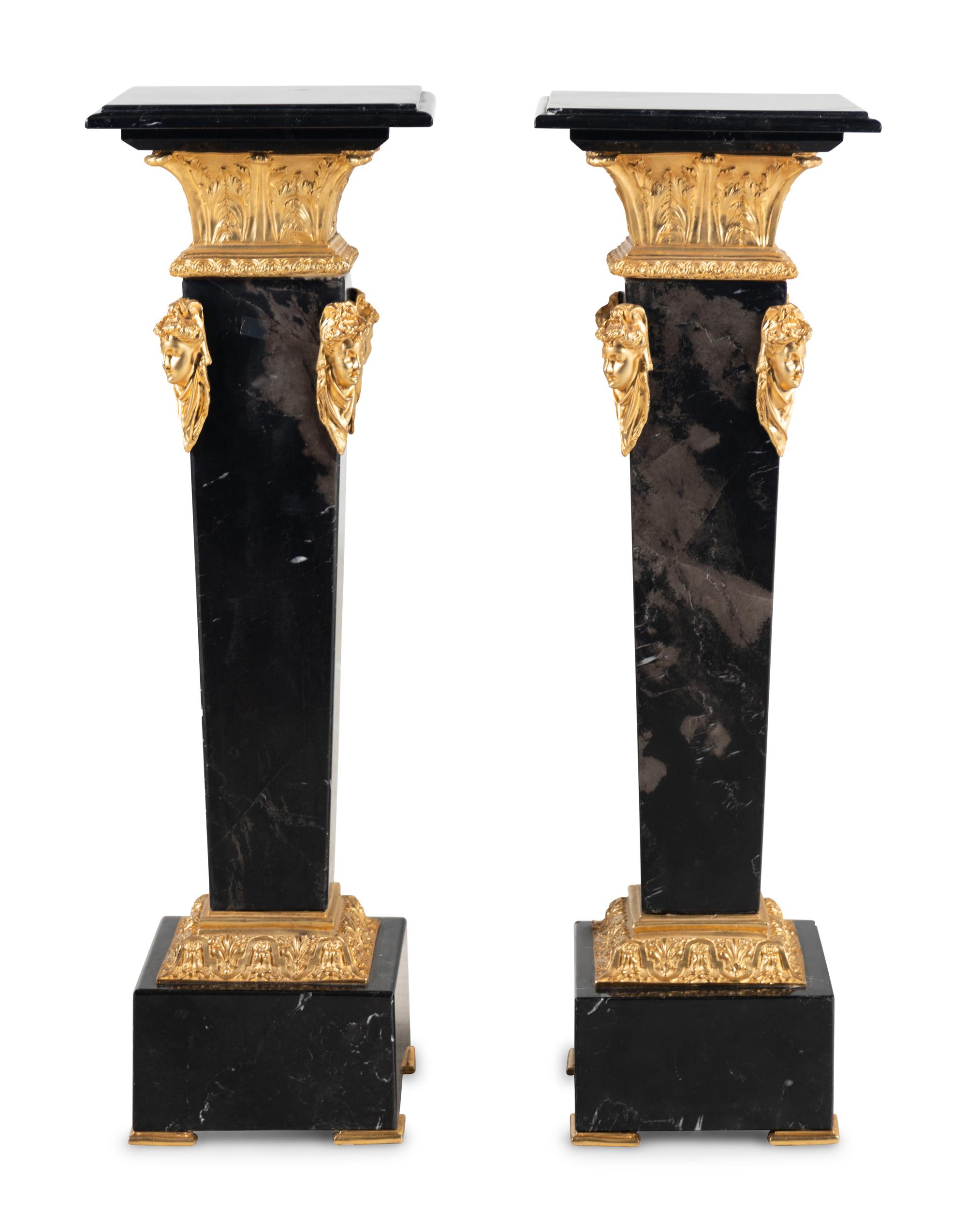 A Pair of Gilt Metal Mounted Marble Pedestals