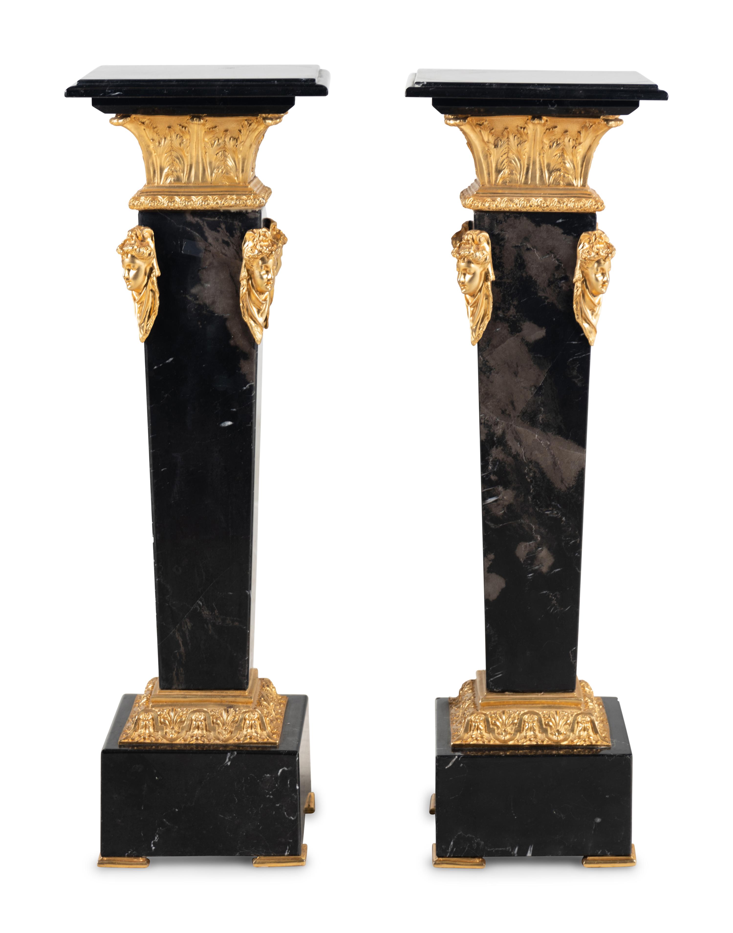 A Pair of Gilt Metal Mounted Marble Pedestals