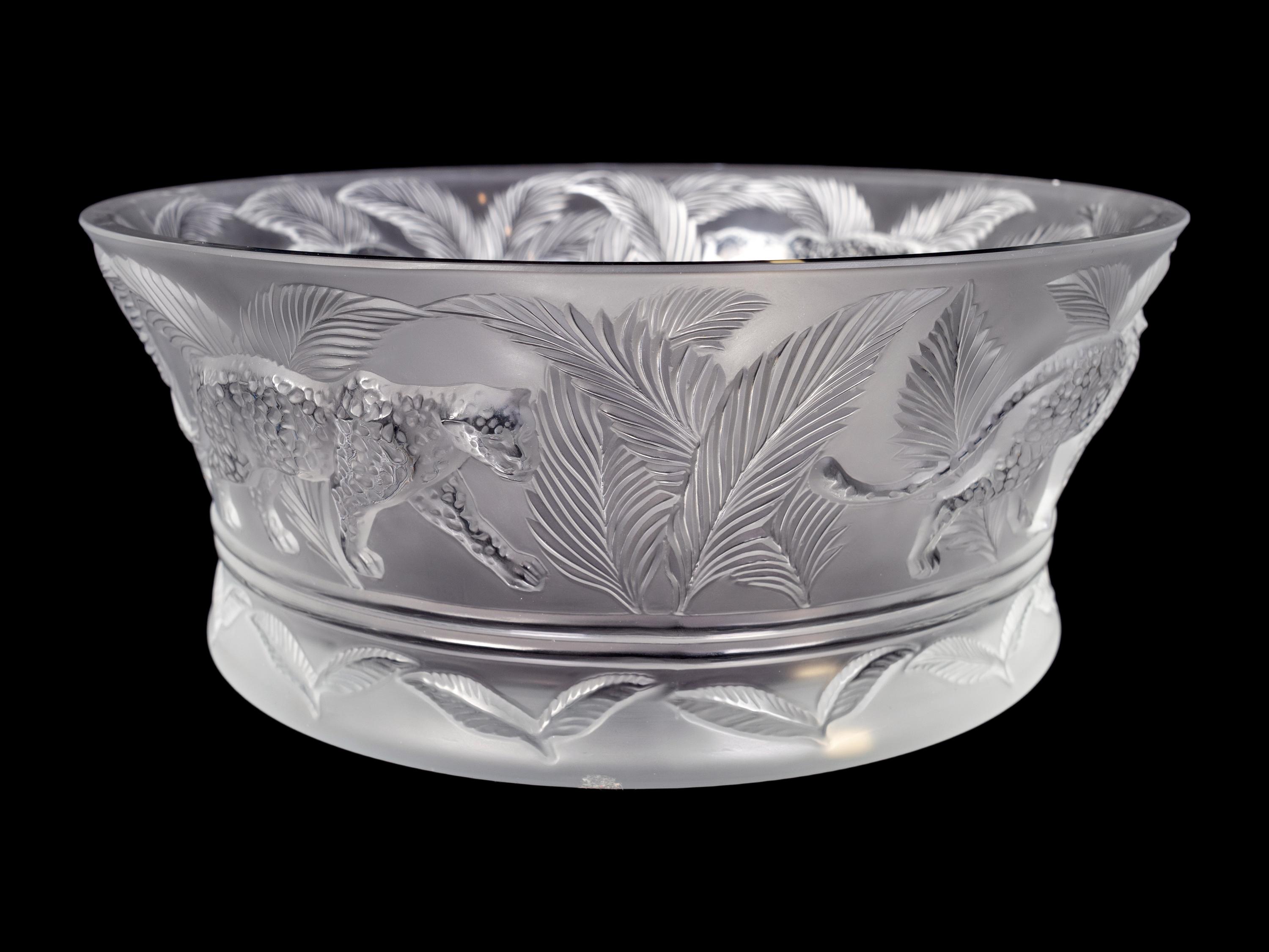 A Lalique Molded and Frosted Glass Jungle Bowl — 20TH CENTURY