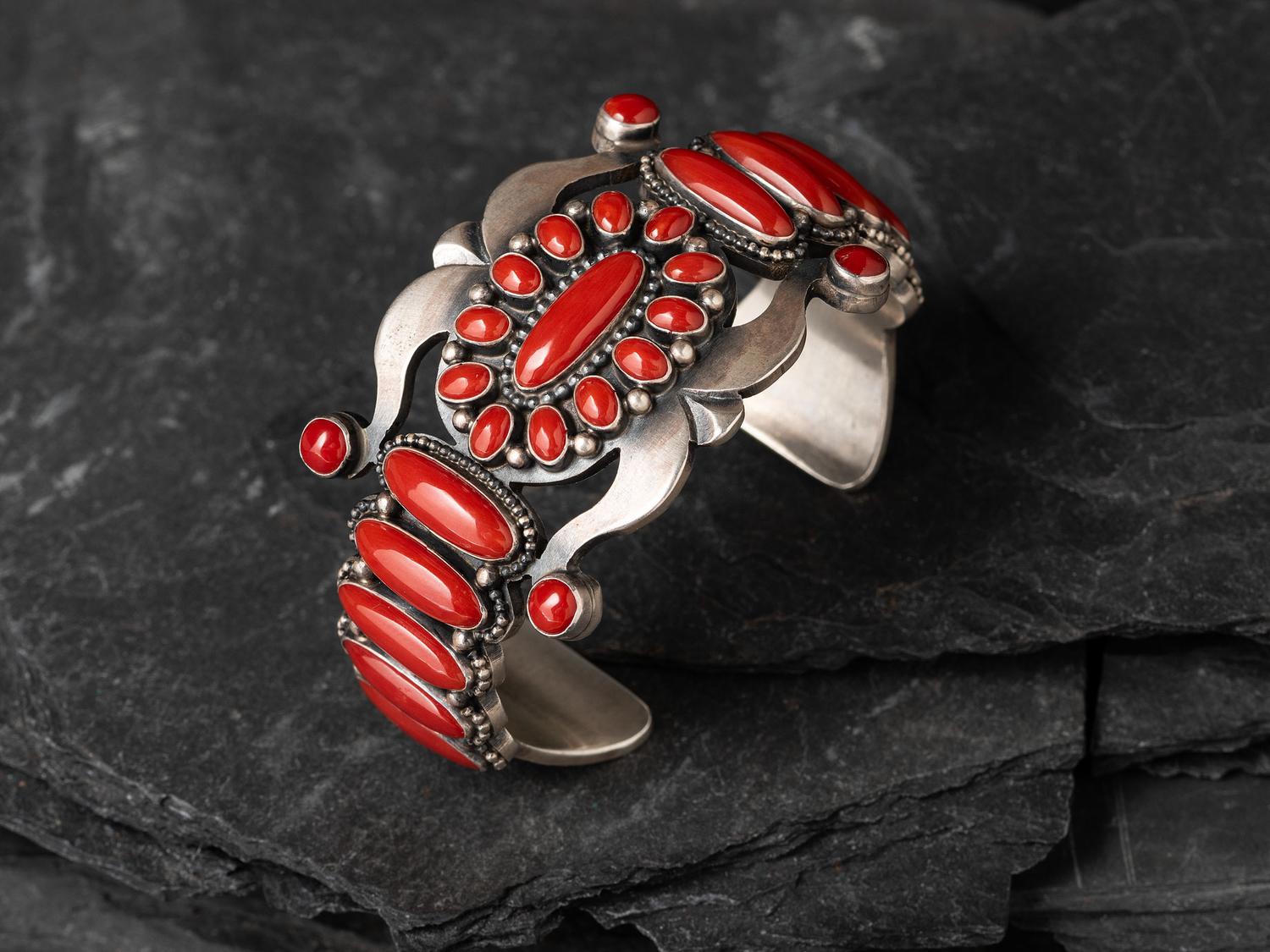 Sterling Silver and Coral Cuff Bracelet