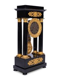 A Charles X Gilt Bronze Mounted Ebonized Portico Clock