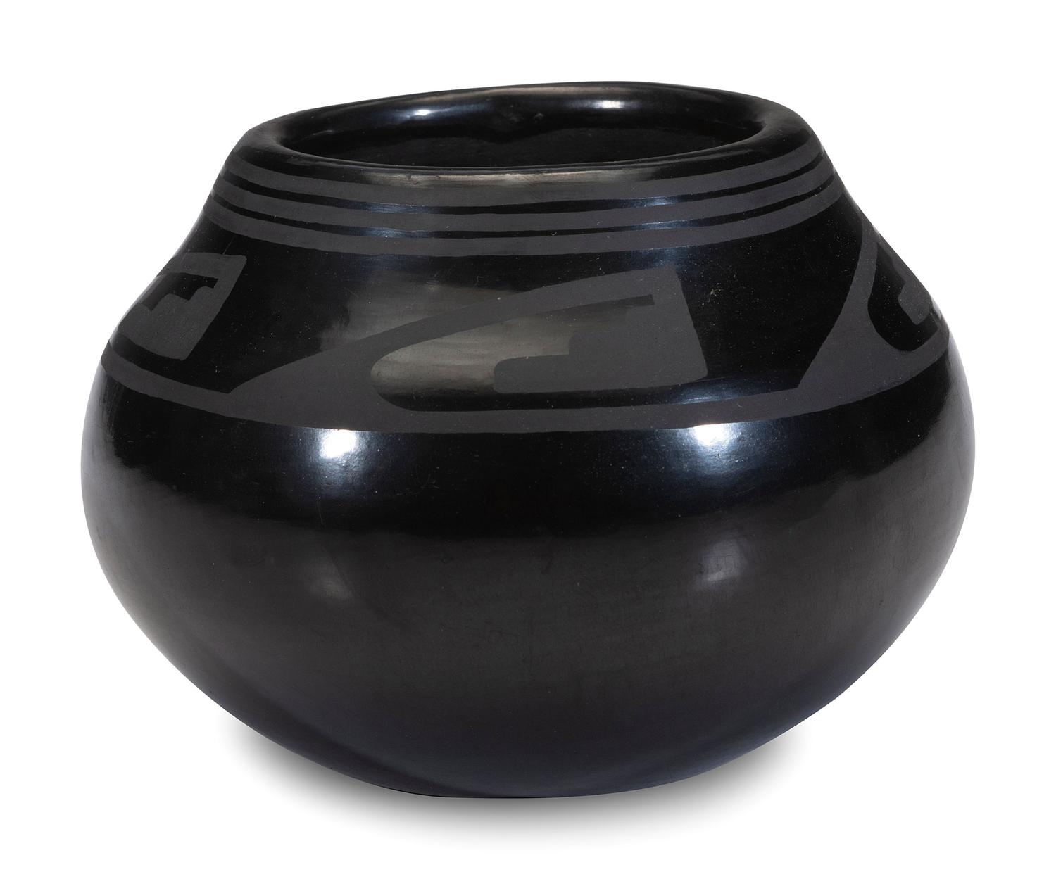 Blackware Pottery Jar, with Winged Motif, 1956-1959