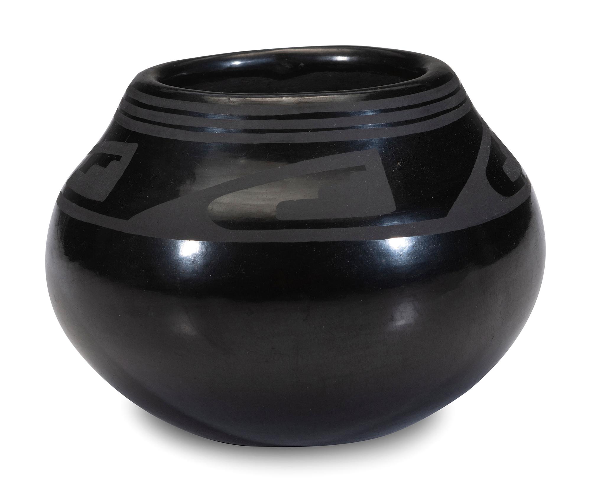 Blackware Pottery Jar, with Winged Motif, 1956-1959
