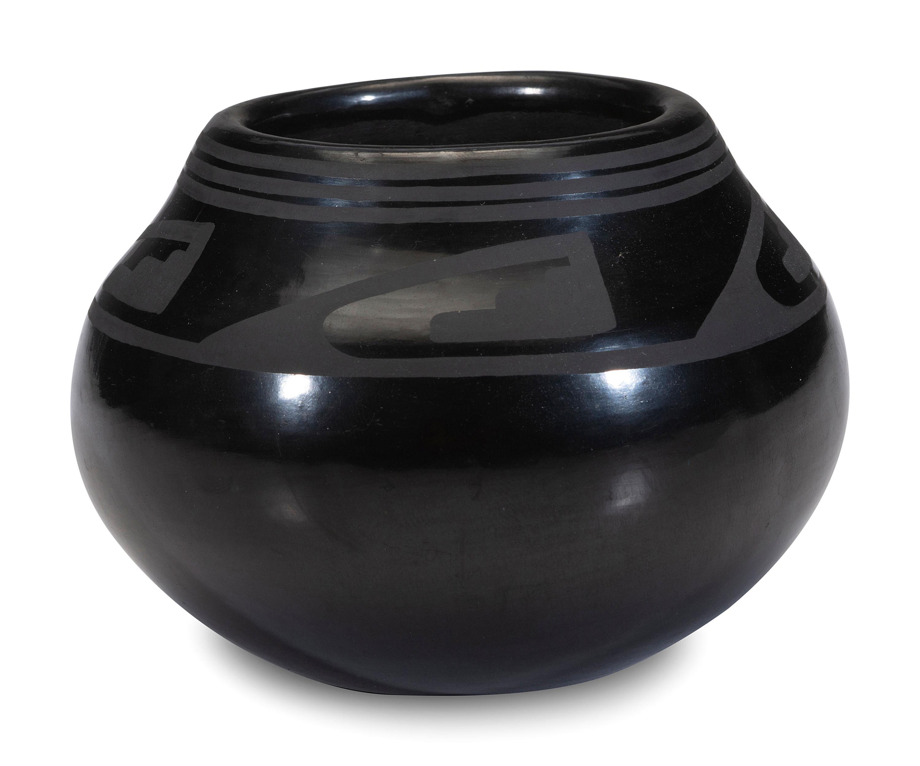 Blackware Pottery Jar, with Winged Motif, 1956-1959